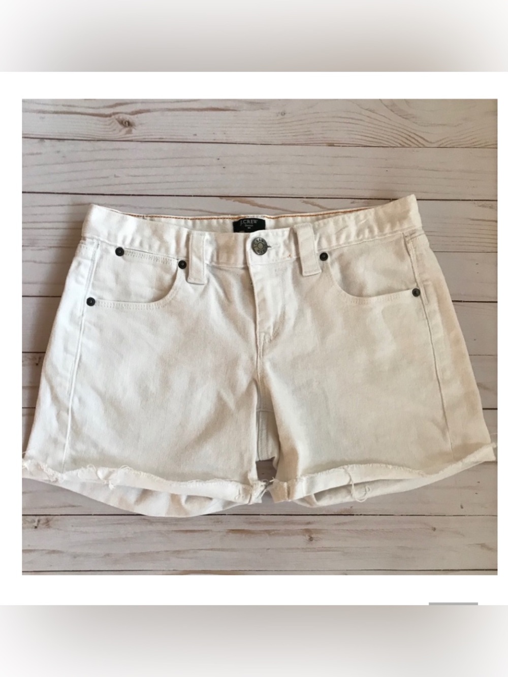 J.Crew Cream Denim Shorts Size 2 Cuffed Hem Stretch Five Pocket Off White